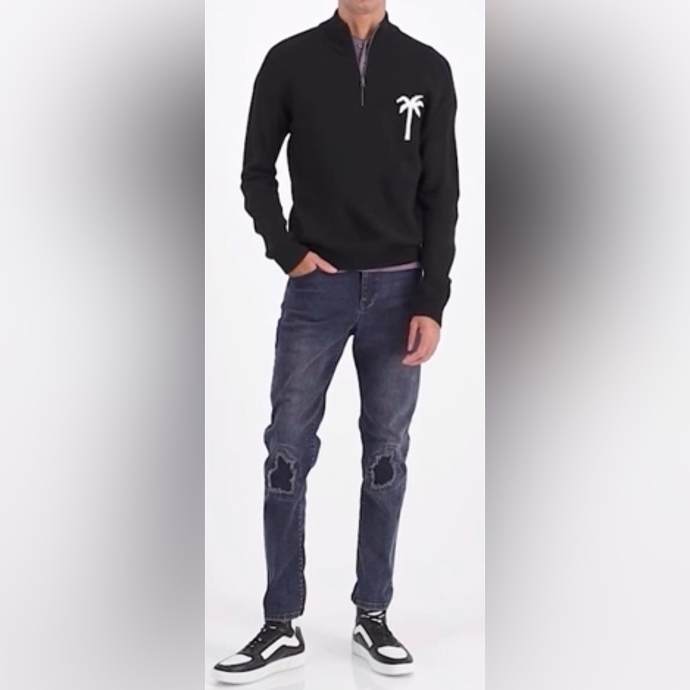 AND NOW THIS Black Sweater with White Palm Tree